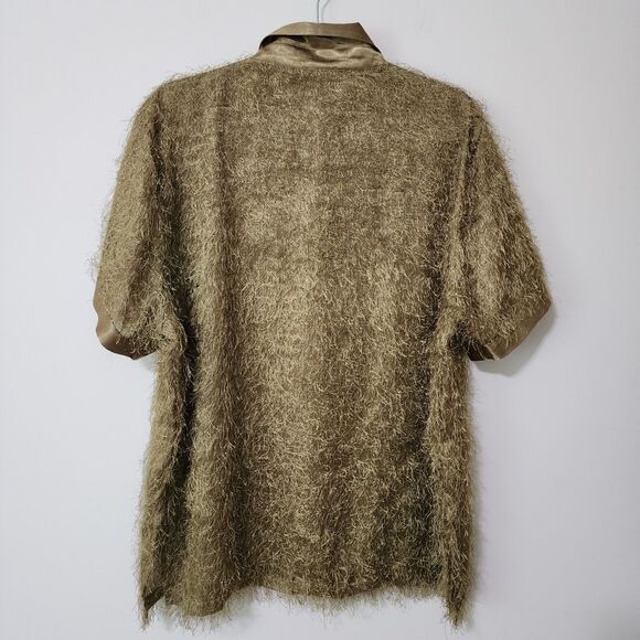 Erica Brooke Collection Womens Evening Button-Down Top Olive Green Fuzzy Size 20 - Picture 2 of 7